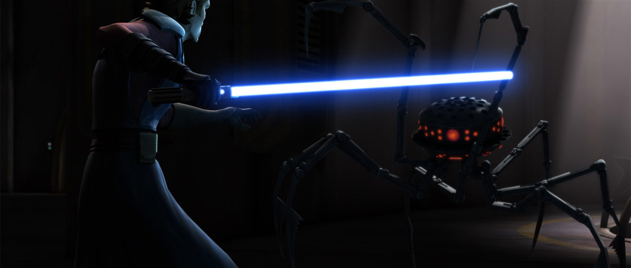 Skywalker engaging an assassin probe