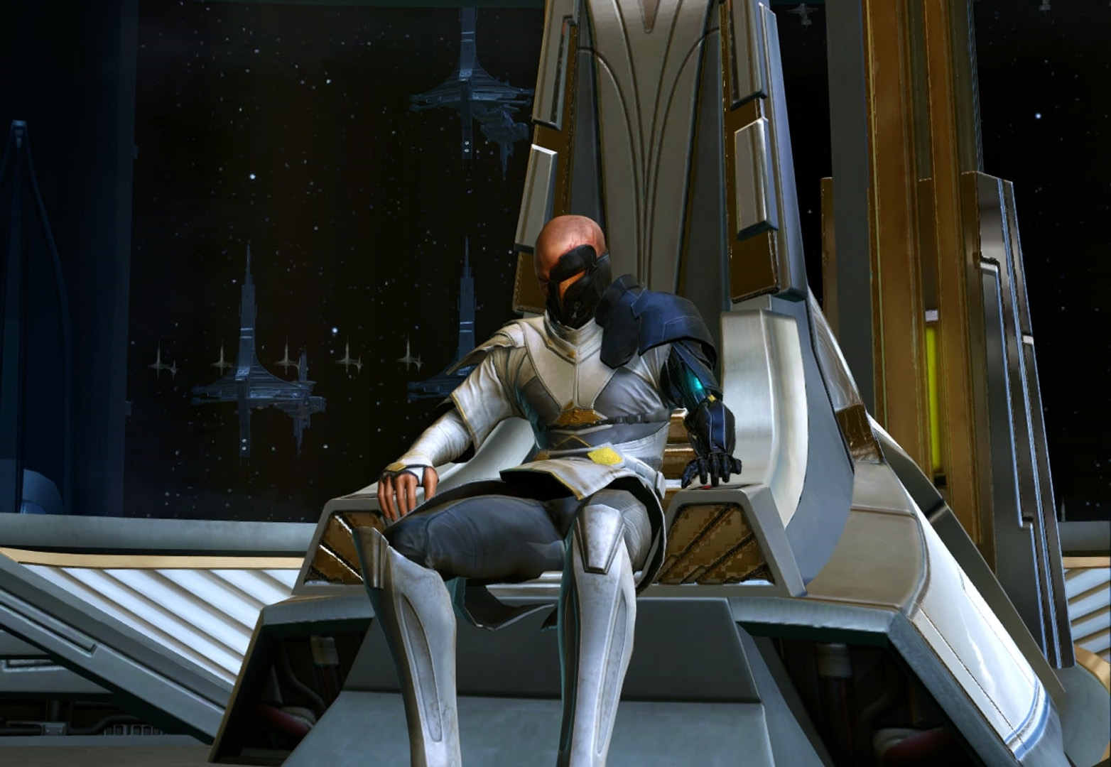 Emperor Arcann on the Eternal Throne, the new seat of power in the galaxy.