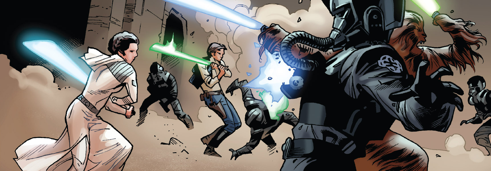 Solo wields a lightsaber for the first time in Grakkus' arena while rescuing Skywalker.