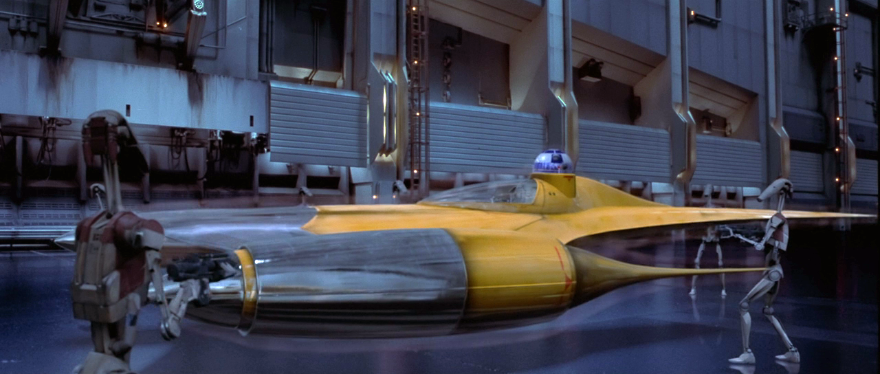 A deflector shield envelops a Naboo starfighter.