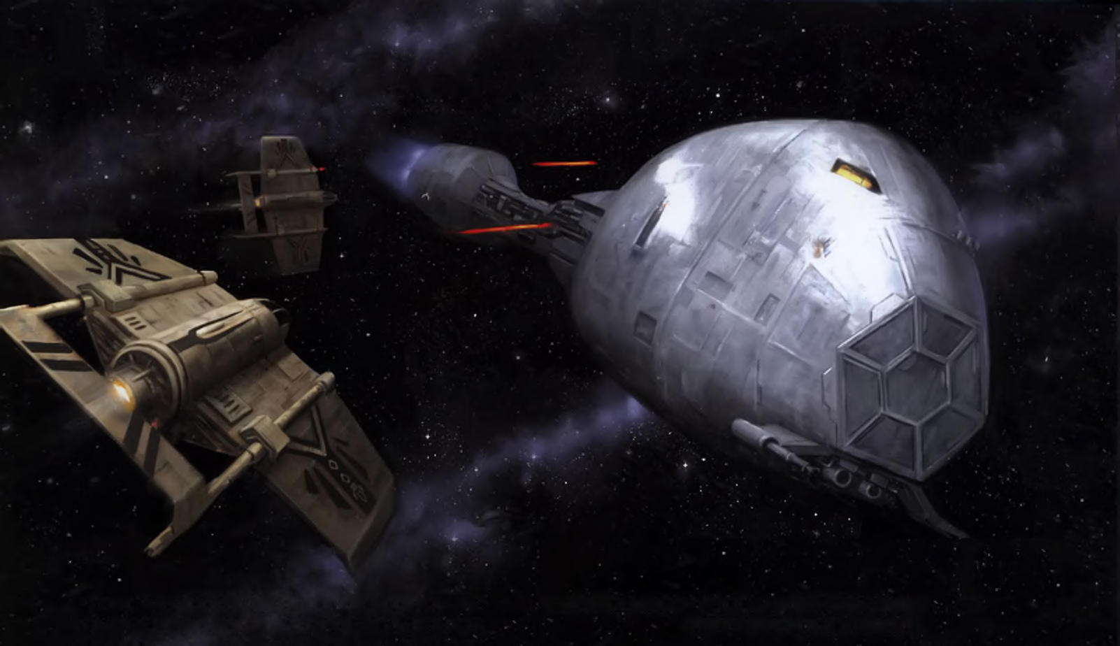 A Xiytiar-class transport under attack from CloakShape fighters