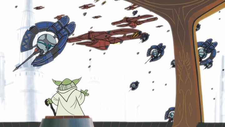 Yoda witnessing the attack on Coruscant