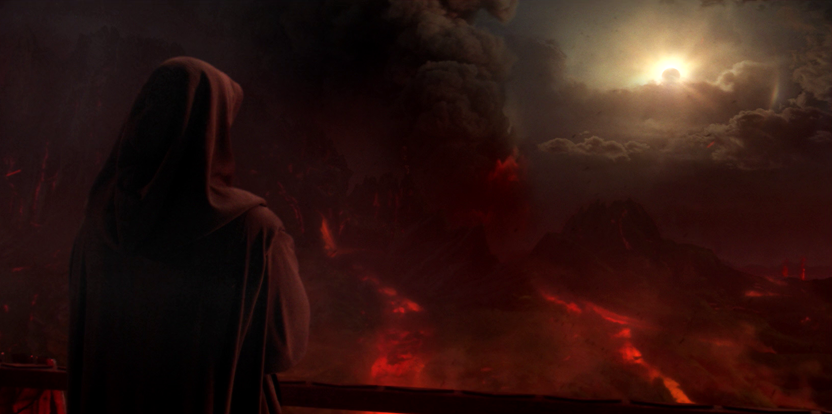 Lefrani eclipses Mustafar's sun, just after Darth Vader's massacre of the Separatists.