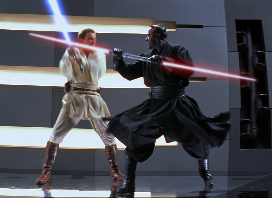 Obi-Wan Kenobi engaged in his Trial of Courage during his first duel with Darth Maul.