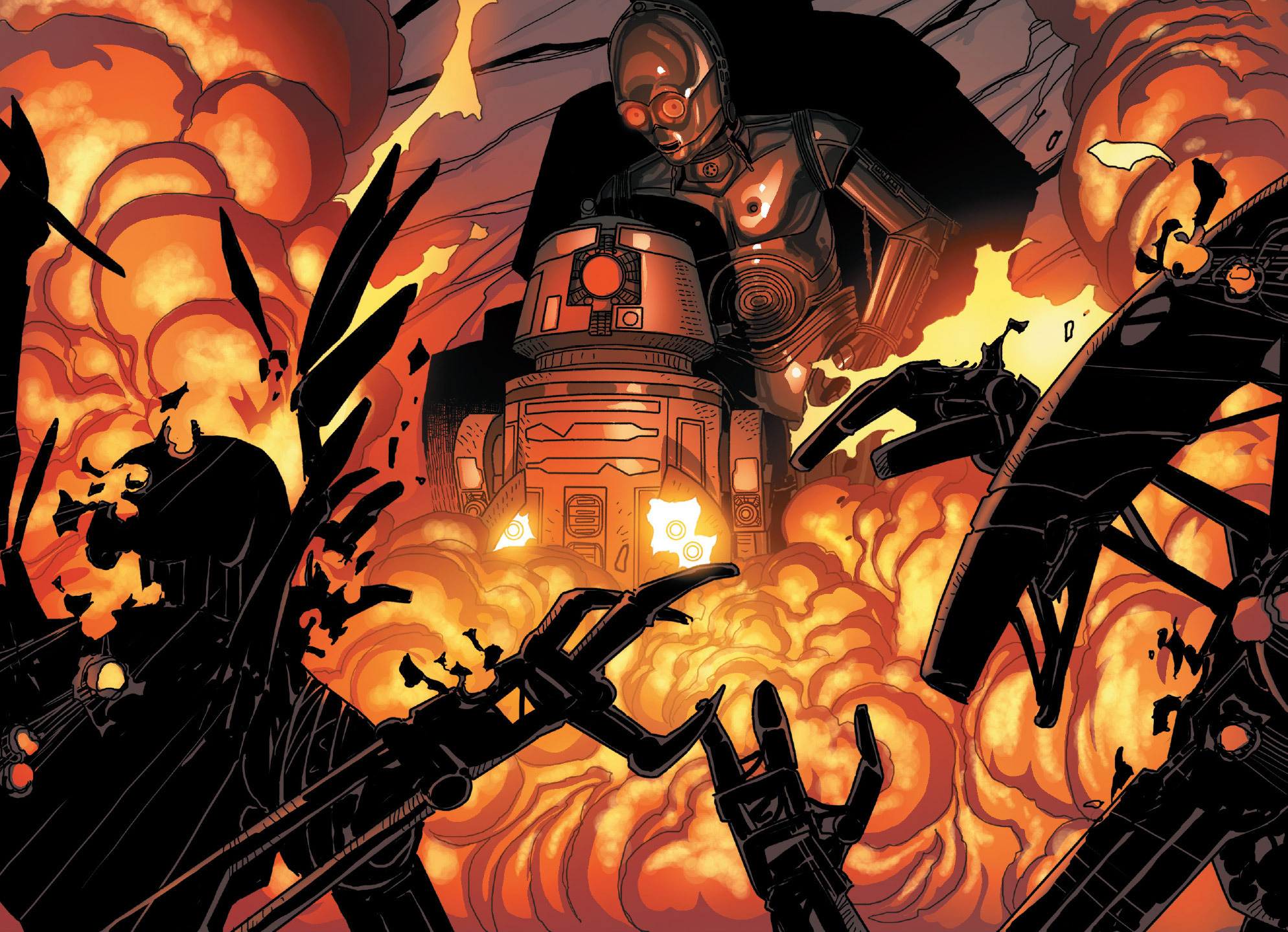 The assassin droids burn the battle droids on Geonosis.