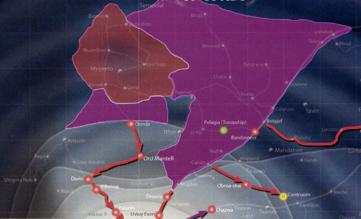 The Dark Empire (purple), including the Pentastar Alignment (red)