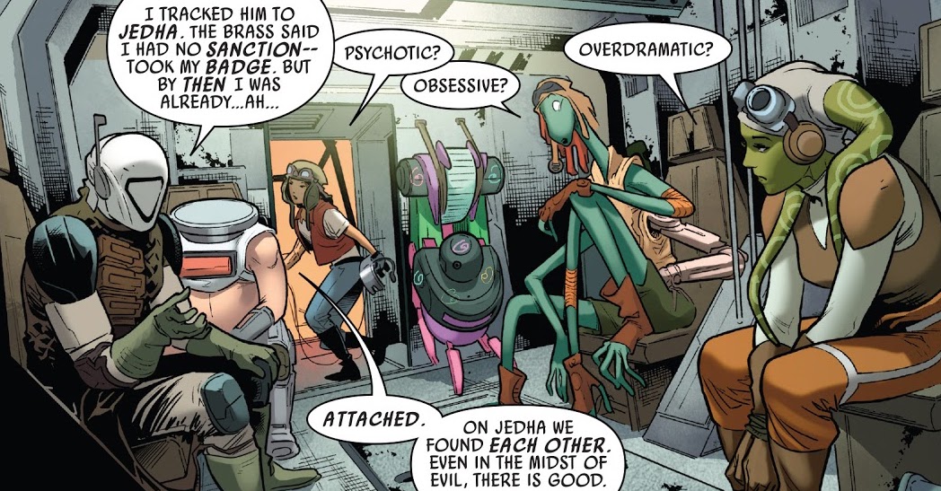 Aphra learns from Posla of how he hunted Dr. Evazan and met Caysin Bog