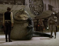 Jabba og Han Solo på Tatooine.