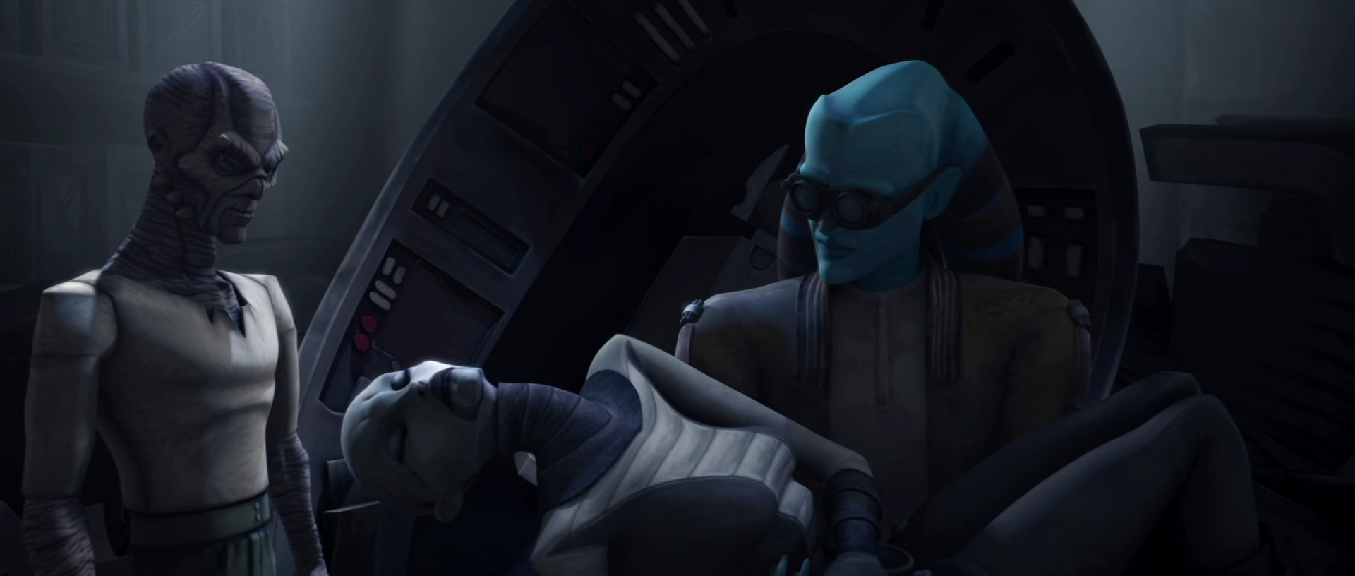 Captain Ratch pulls the unconscious Ventress from her starfighter.