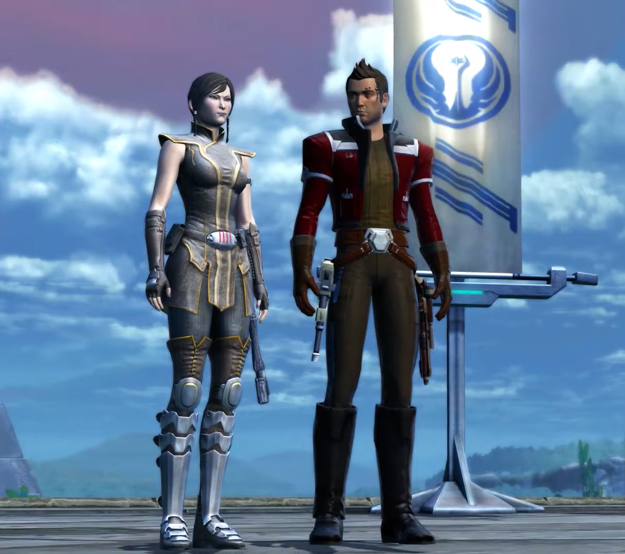 Satele Shan with her son Theron prepare to depart Yavin 4.