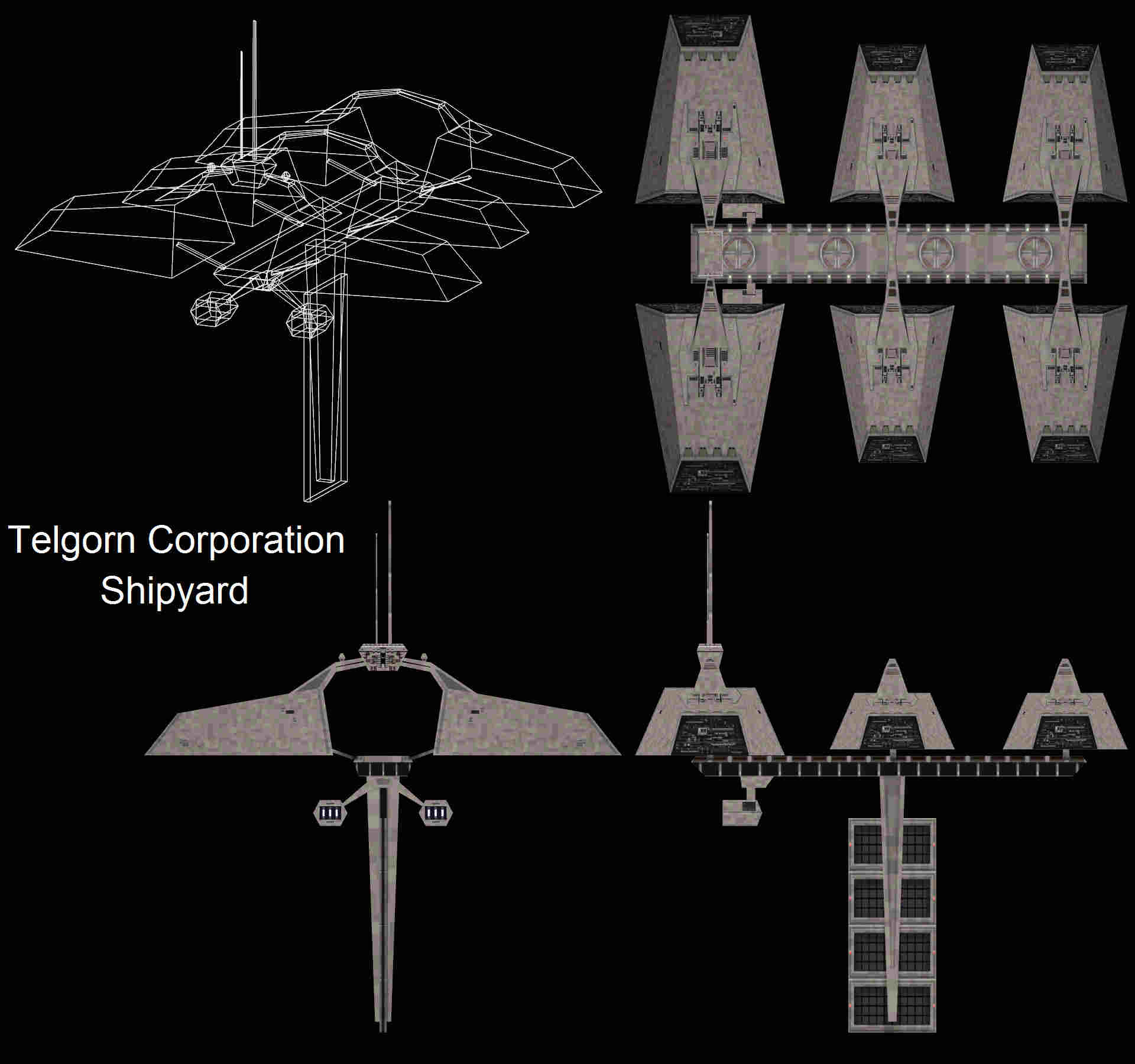 Several views of the Telgorn Corporation Shipyard.