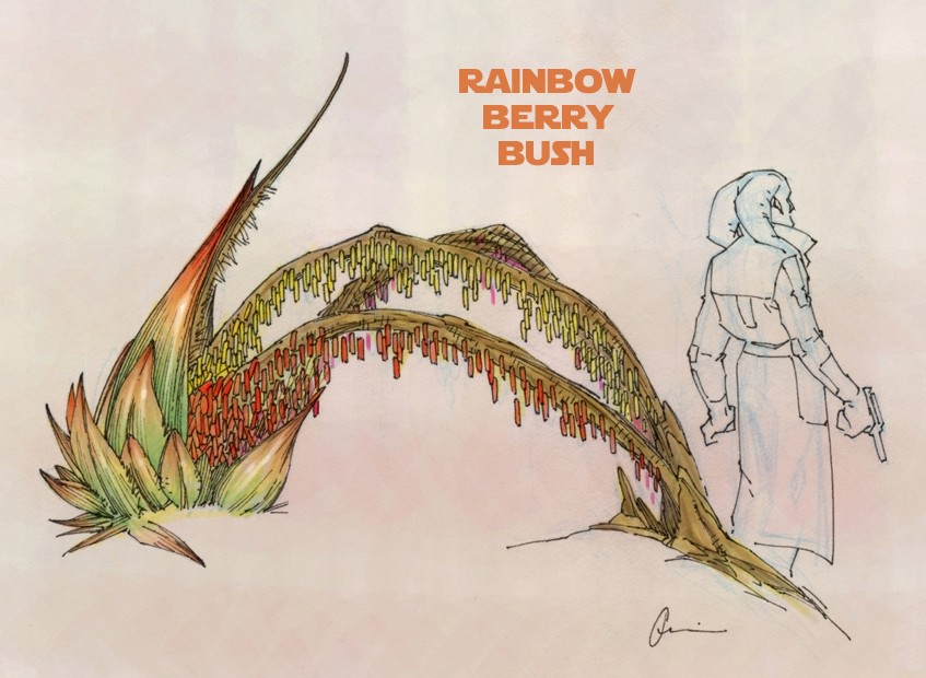 Concept art of a rainbow berry bush for Star Wars Galaxies.