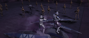 Though outnumbered, Rex and his men mount a final stand on Teth just prior to Obi-Wan Kenobi's arrival.