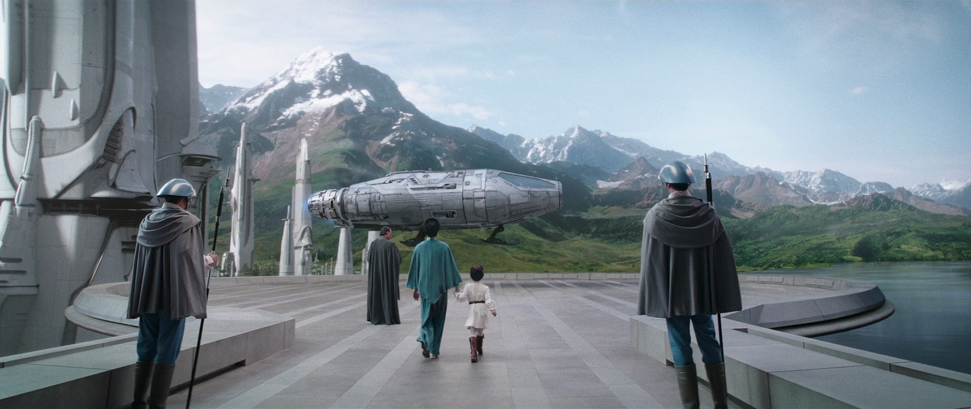 Bail and his family gathered once more at the Aldera spaceport to greet Obi-Wan Kenobi, who had come to visit Leia once more time.