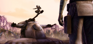 Rex disables an Armored Assault Tank in a display for the Onderon rebels.