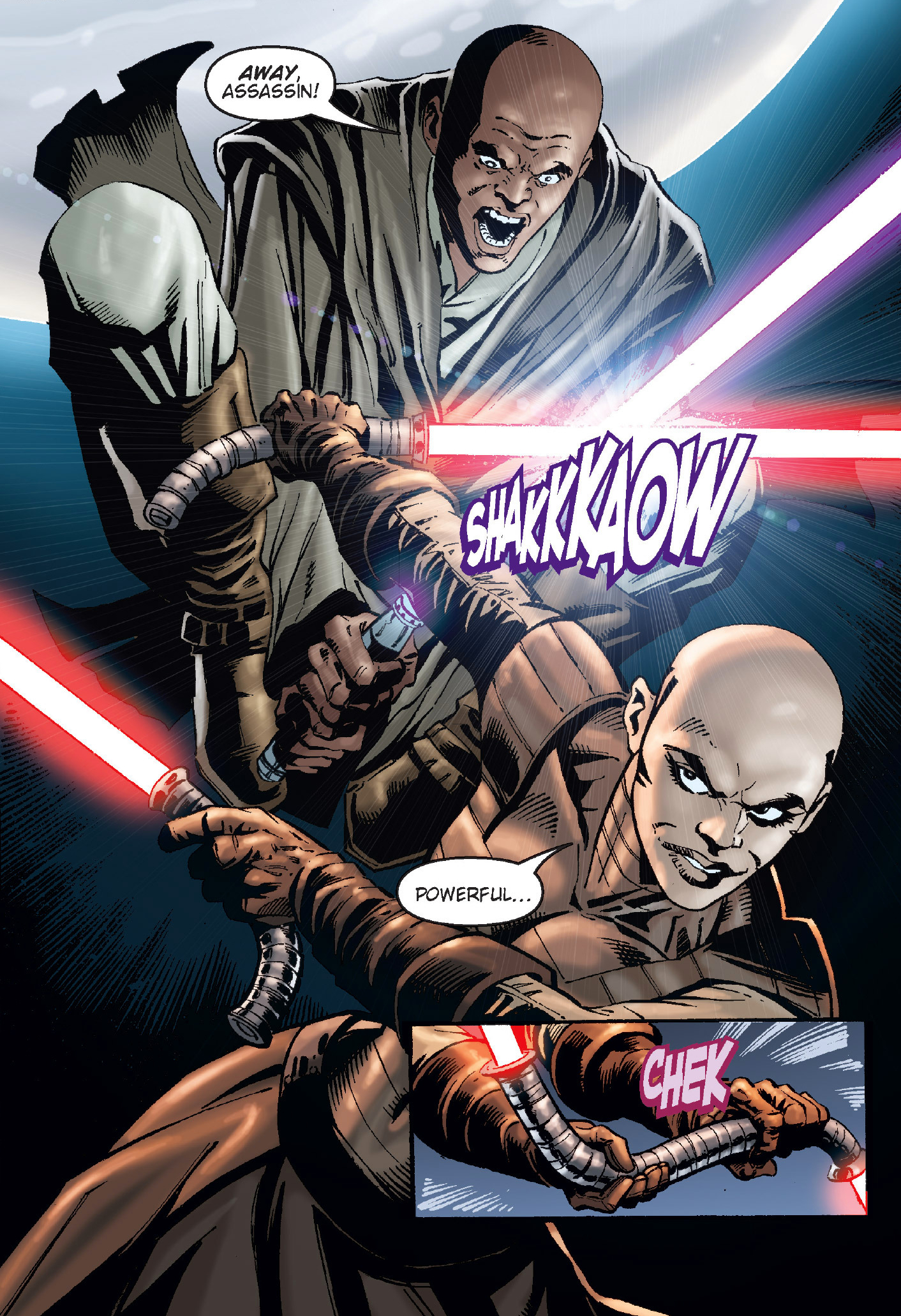 Mace Windu attacks Asajj Ventress.