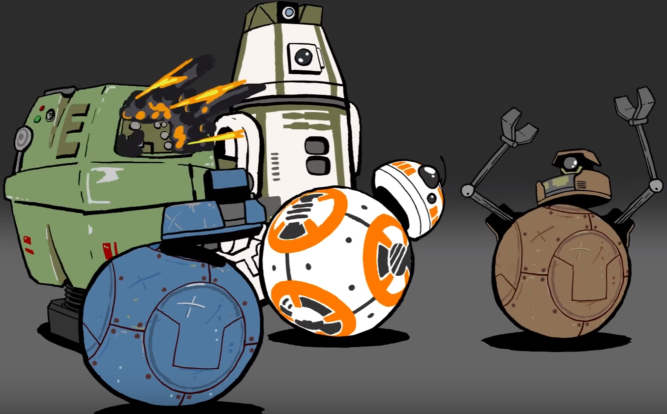 4B-EG-6 becomes extremely excited after seeing R2-D2 in "Fan Droids."