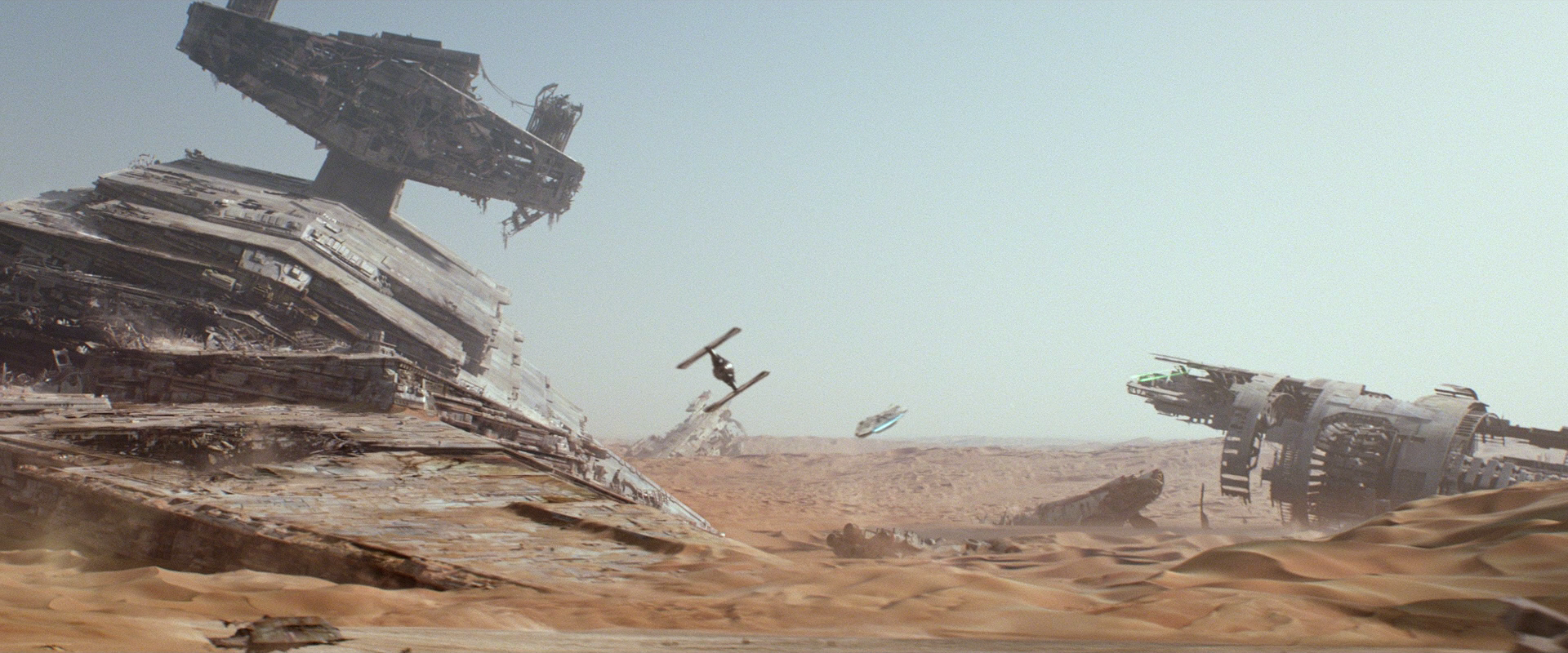 Two First Order TIE fighters pursued the Millennium Falcon through the Graveyard of Giants.