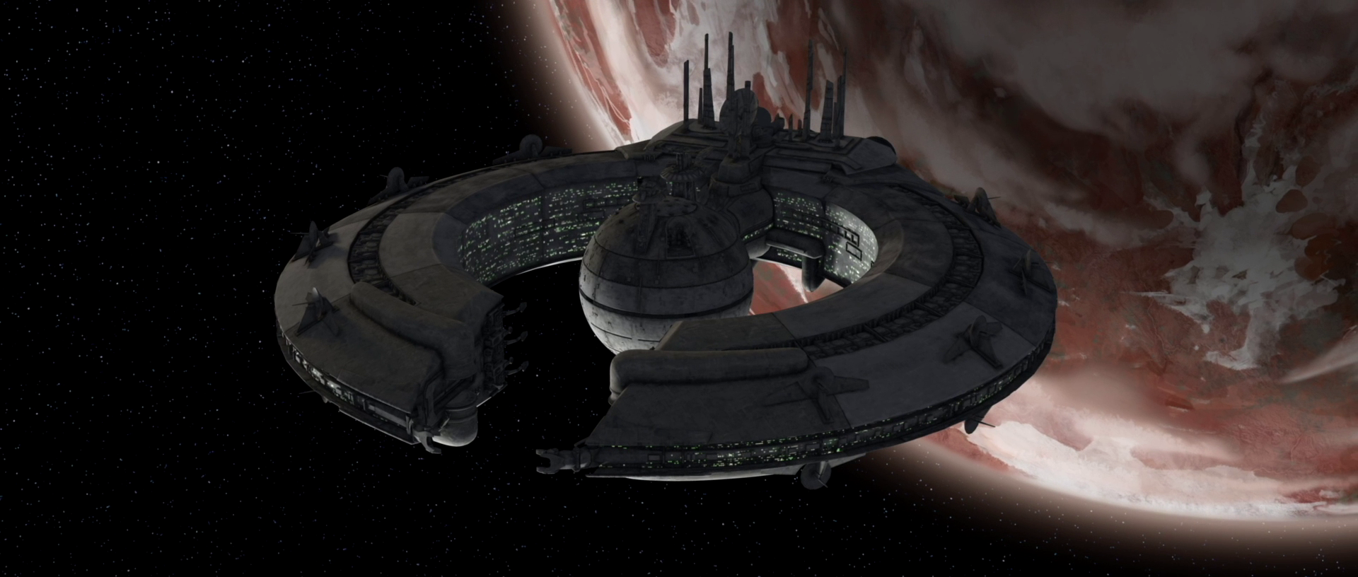 The Trade Federation's blockade above Pantora.