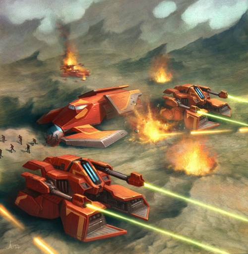 Two Canderous tanks protect a F9-TZ Transport.