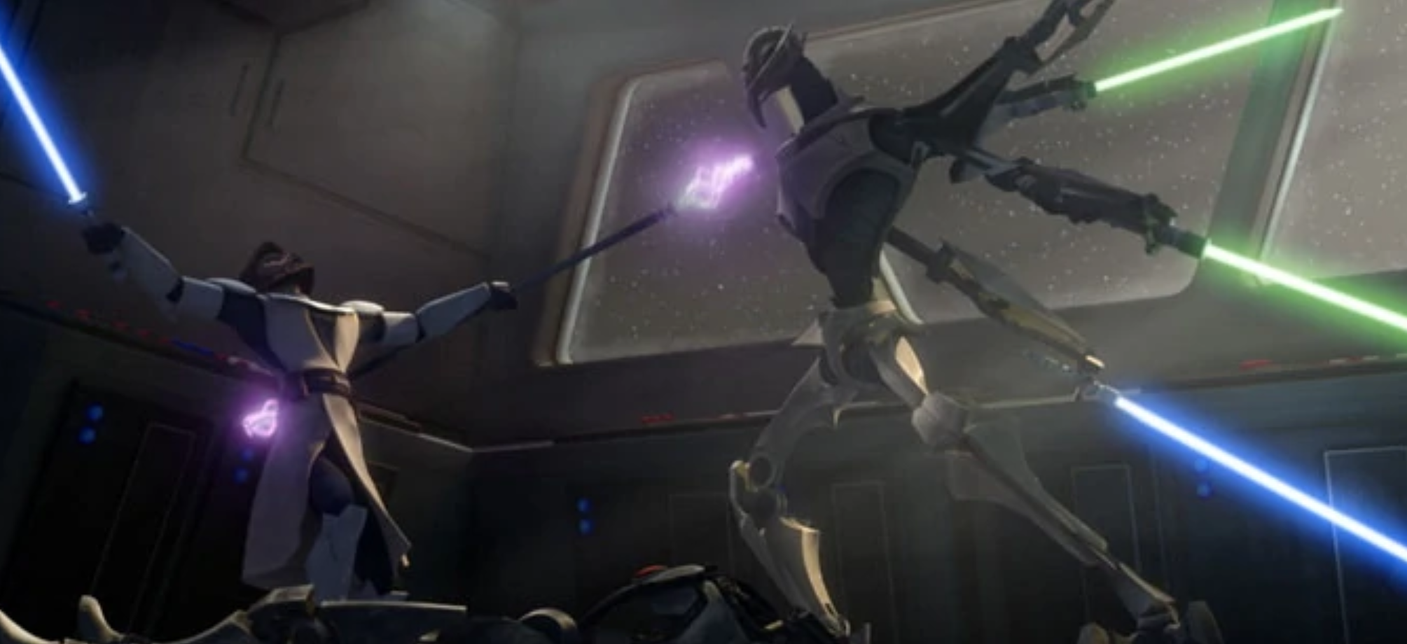 Generals Kenobi and Grievous dueled over Saleucami.