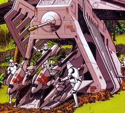 Kloonisotilaat lataavat BARC kiitureita LAAT/i:n perästä .