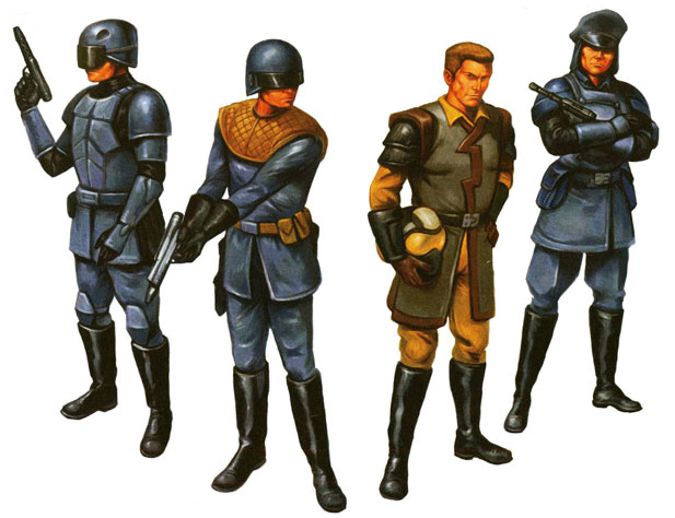 Left to right: trooper, scout, pilot and officer.