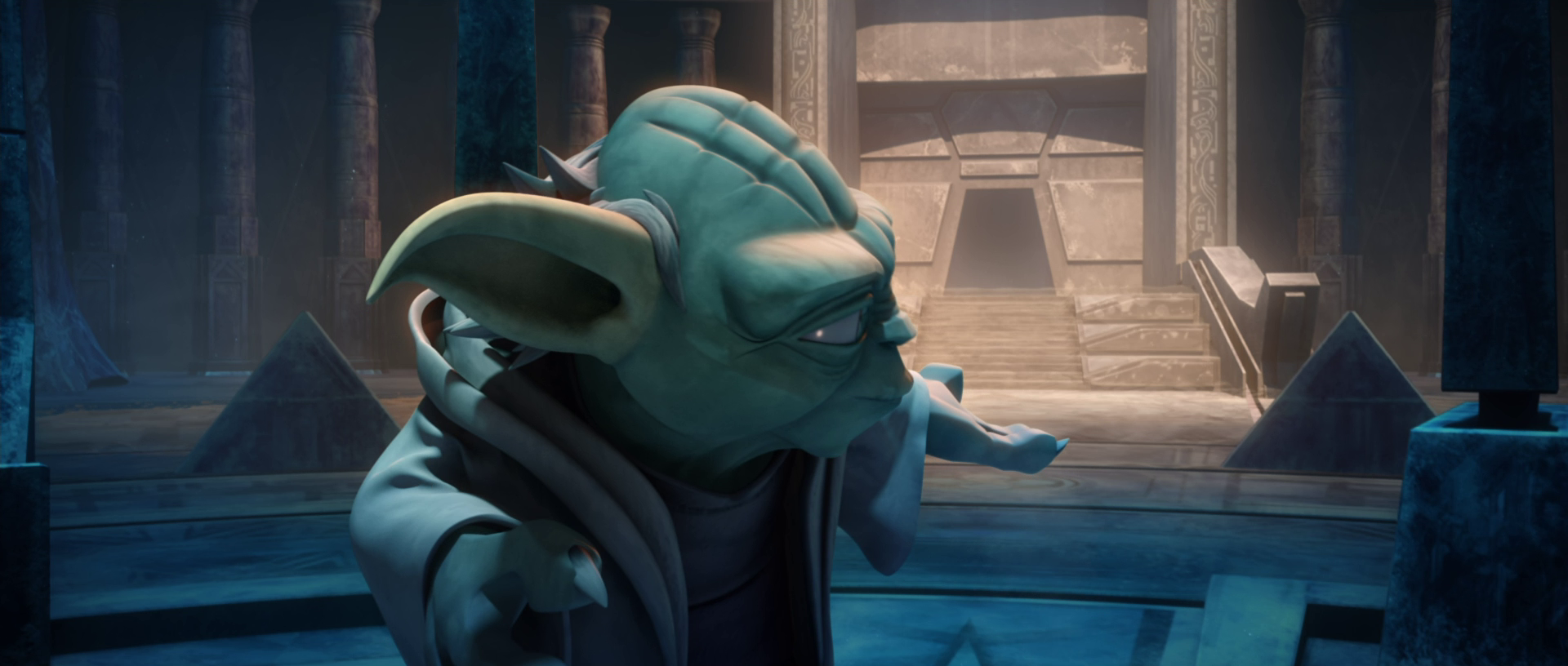 Yoda presents the way into the caves from the Jedi Temple