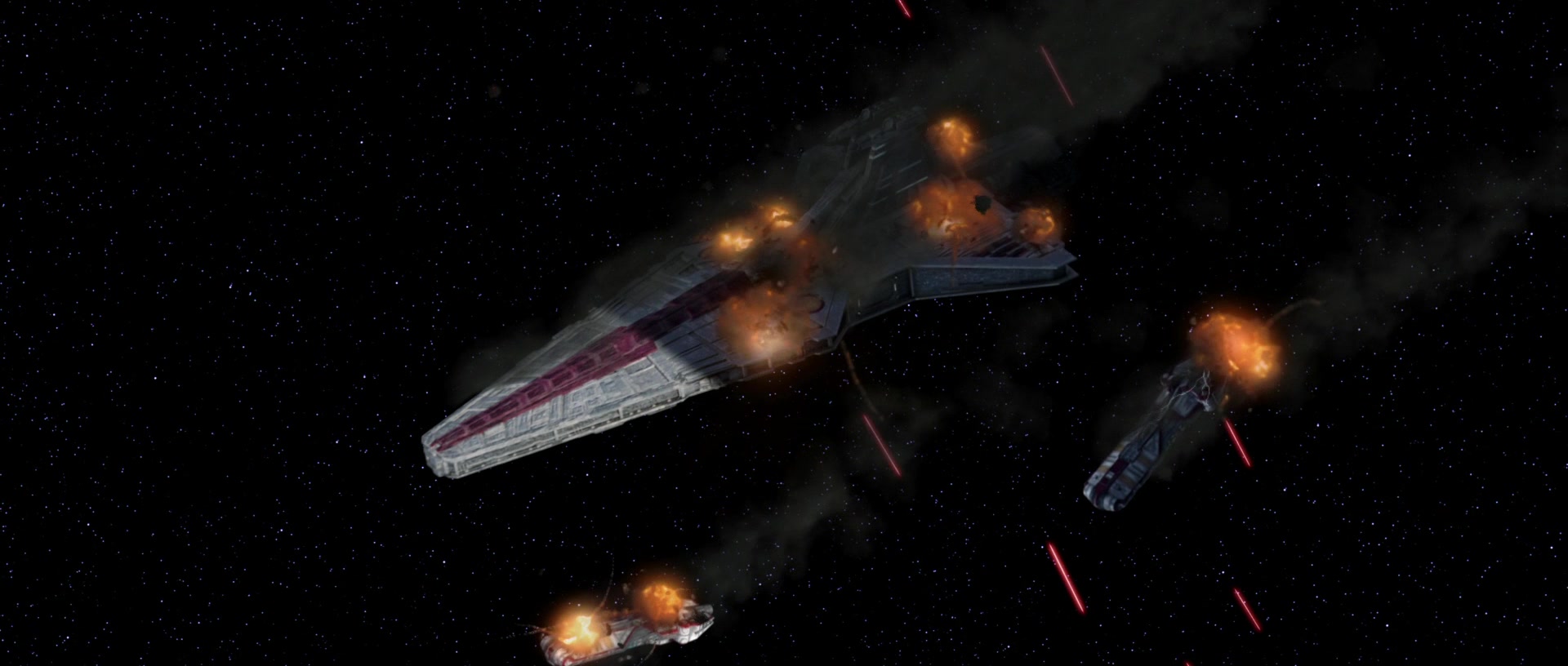 The Republic medical convoy is destroyed by the Malevolence.