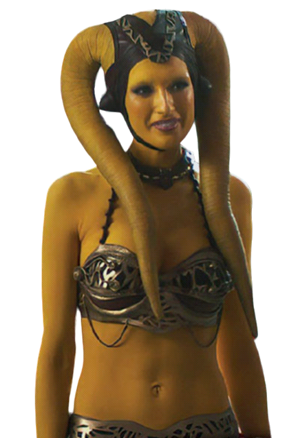 A yellow-skinned Twi'lek female server in Garsa Fwip's Sanctuary.