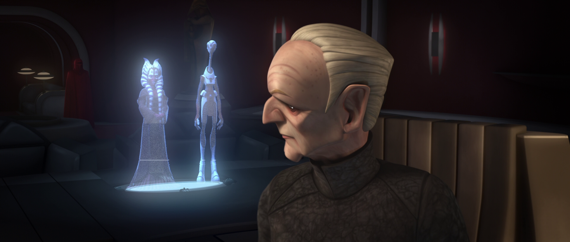 Shaak Ti informs Chancellor Palpatine of the death of clone trooper CT-5385.