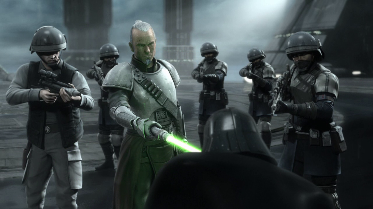 Darth Vader is arrested by Kota and his squad for crimes against the true Republic.