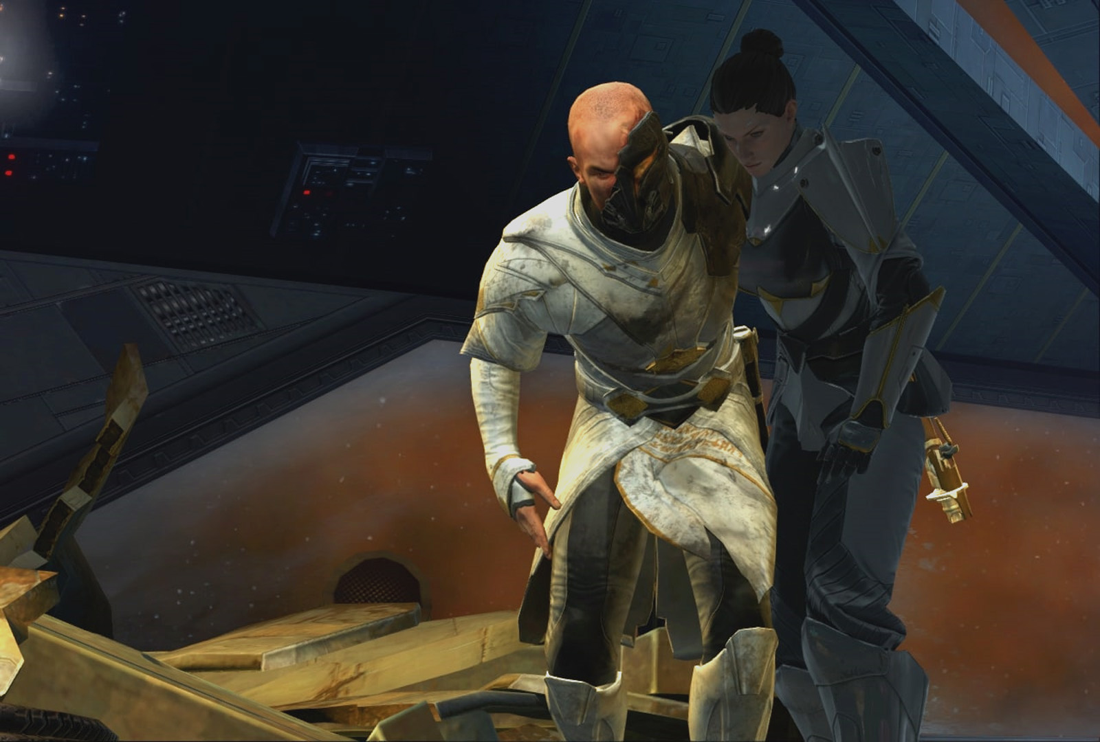 Senya Tirall rescues Arcann from the bridge.