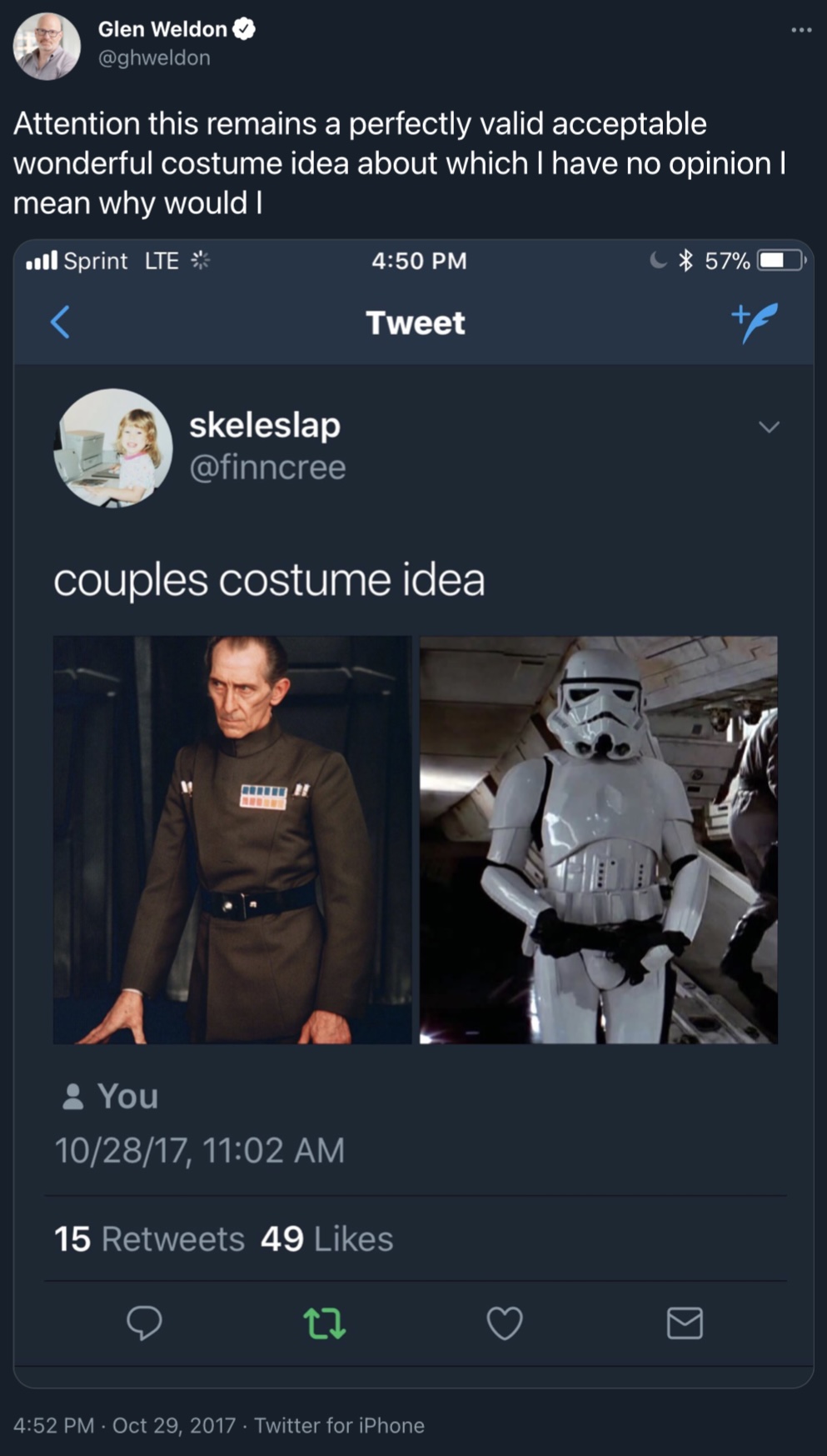 A costume idea shared by the author on Twitter