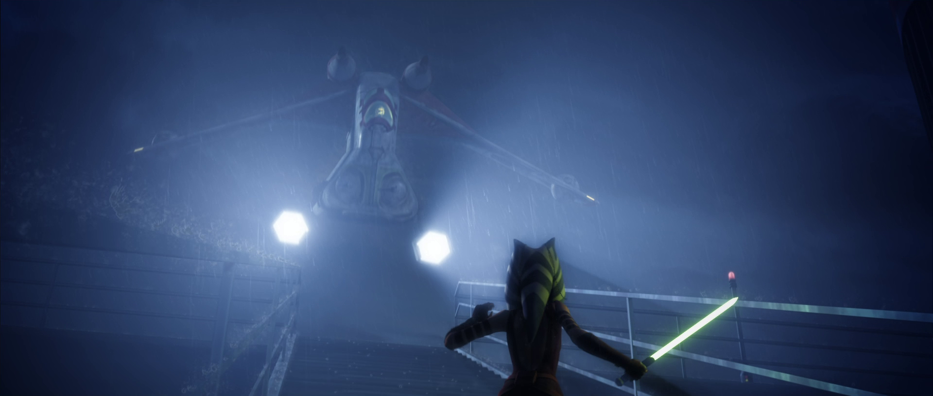 Ahsoka fleeing from her pursuers.