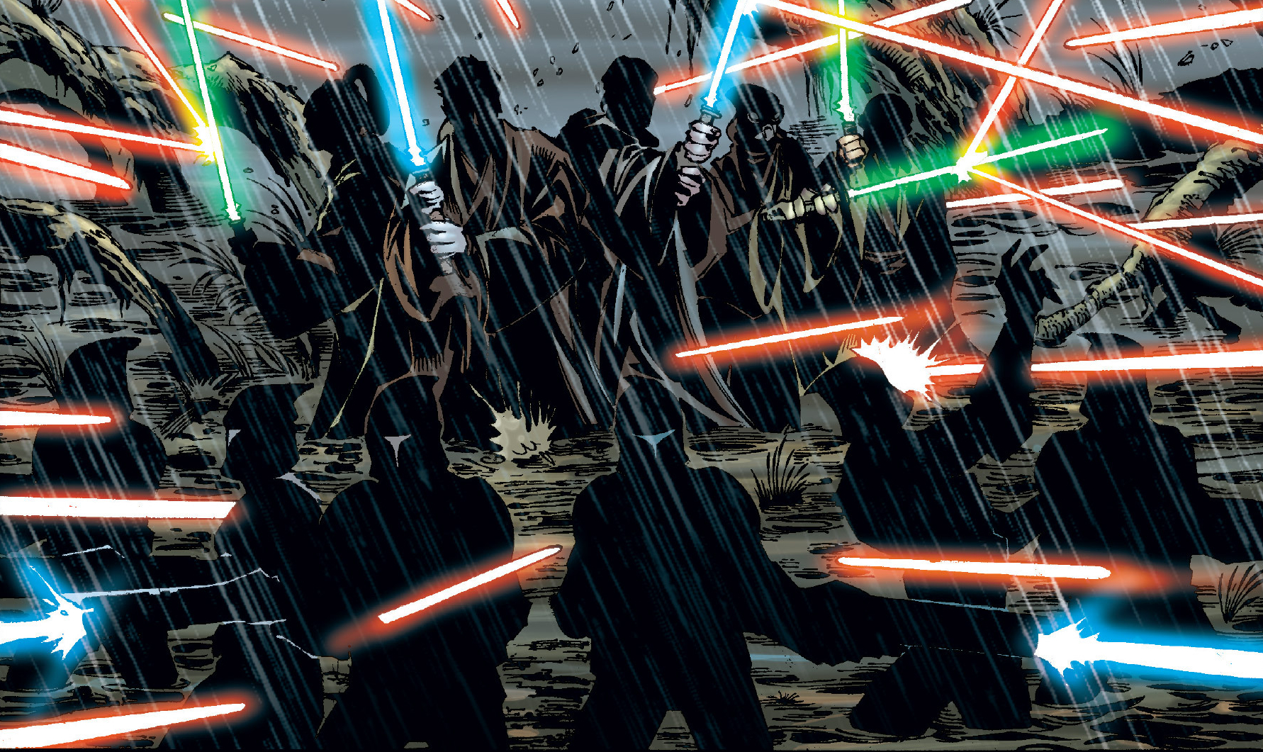 The Padawan Pack battling against the battle droids.