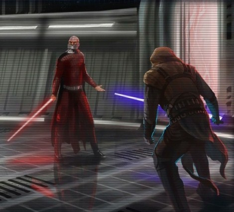 Malak confronts Revan in a duel aboard the Star Forge