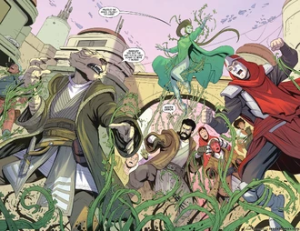 Susalee attacks in the Square of the Supplicants at the start of the Battle of Jedha.