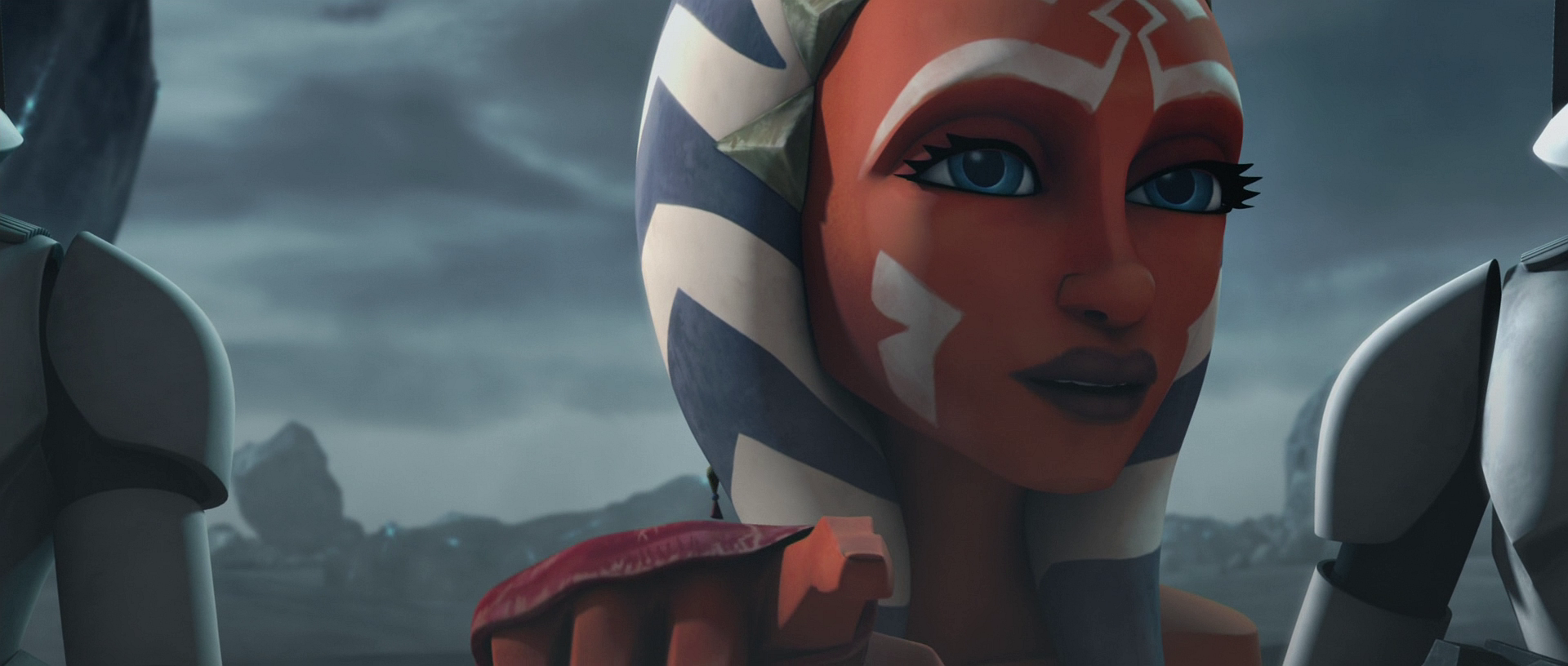 Ahsoka points out the approaching gundark after rescuing Skywalker and Kenobi.