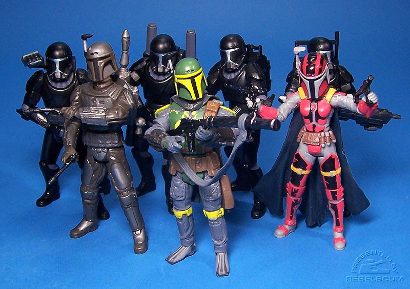 Action figures representing Mandalorian warriors