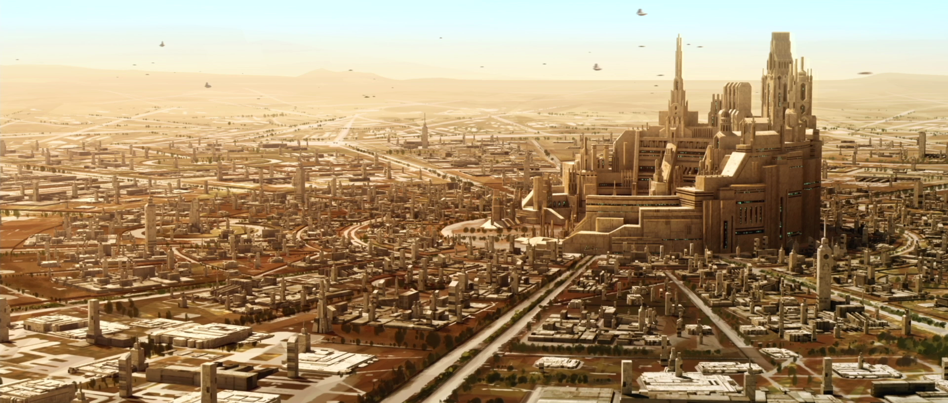 Raxulon's urban sprawl contained the Separatist Senate Building within its prominent city center.