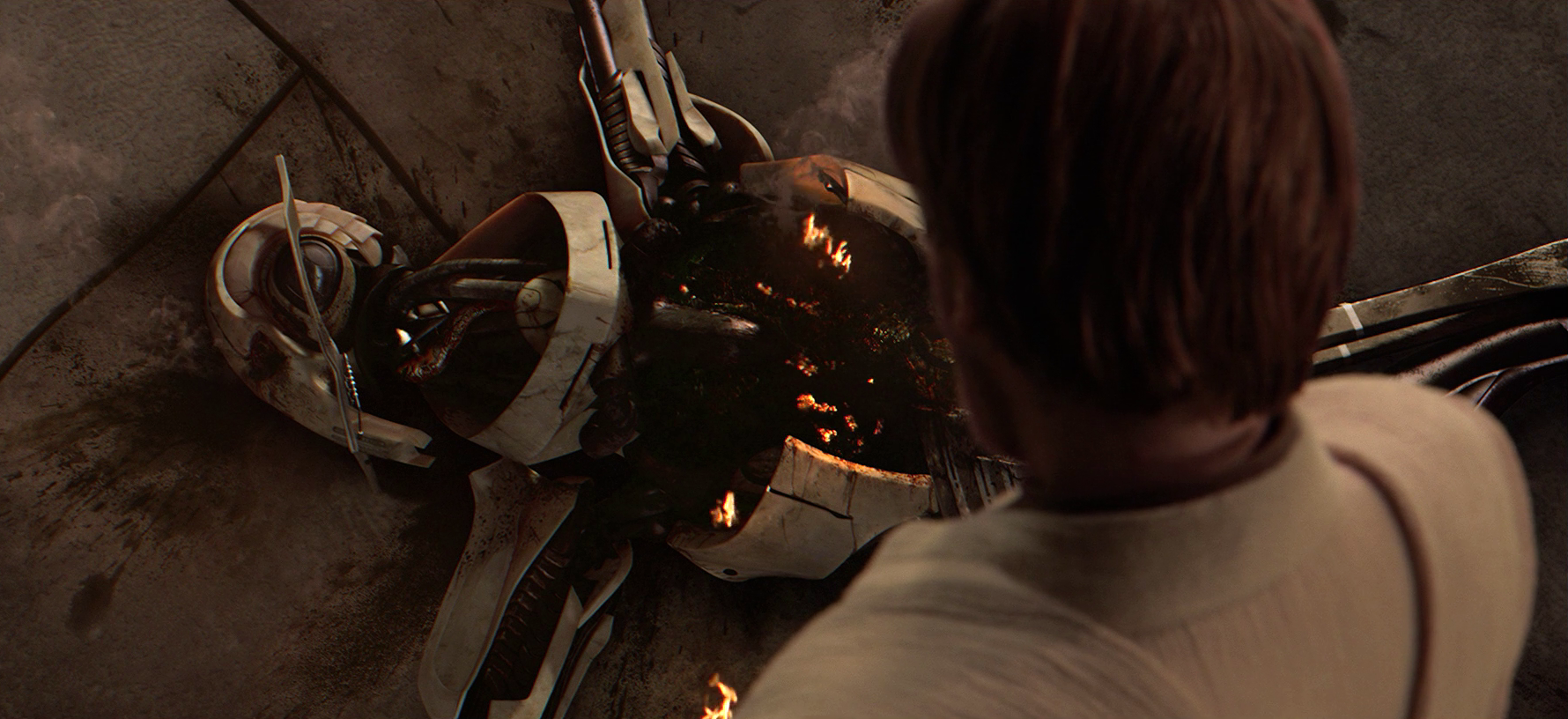 General Kenobi looks down on the deceased General Grievous.