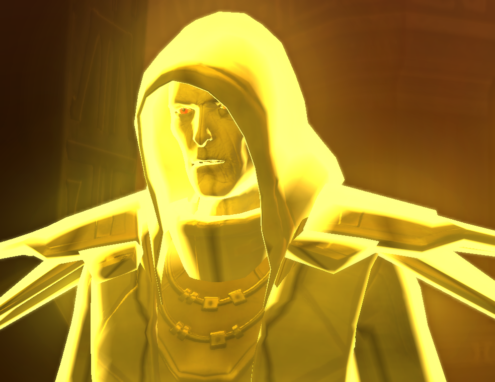 The Emperor in a vision to Jedi Knight players, during the optional quest "The Trials" on Voss