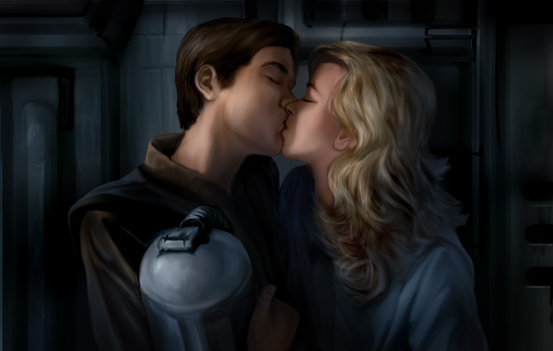 Anakin Solo and Tahiri Veila share their first kiss as the battle rages.