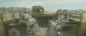 Stormtroopers shared a ride on Freck's truck with Obi-Wan and Leia