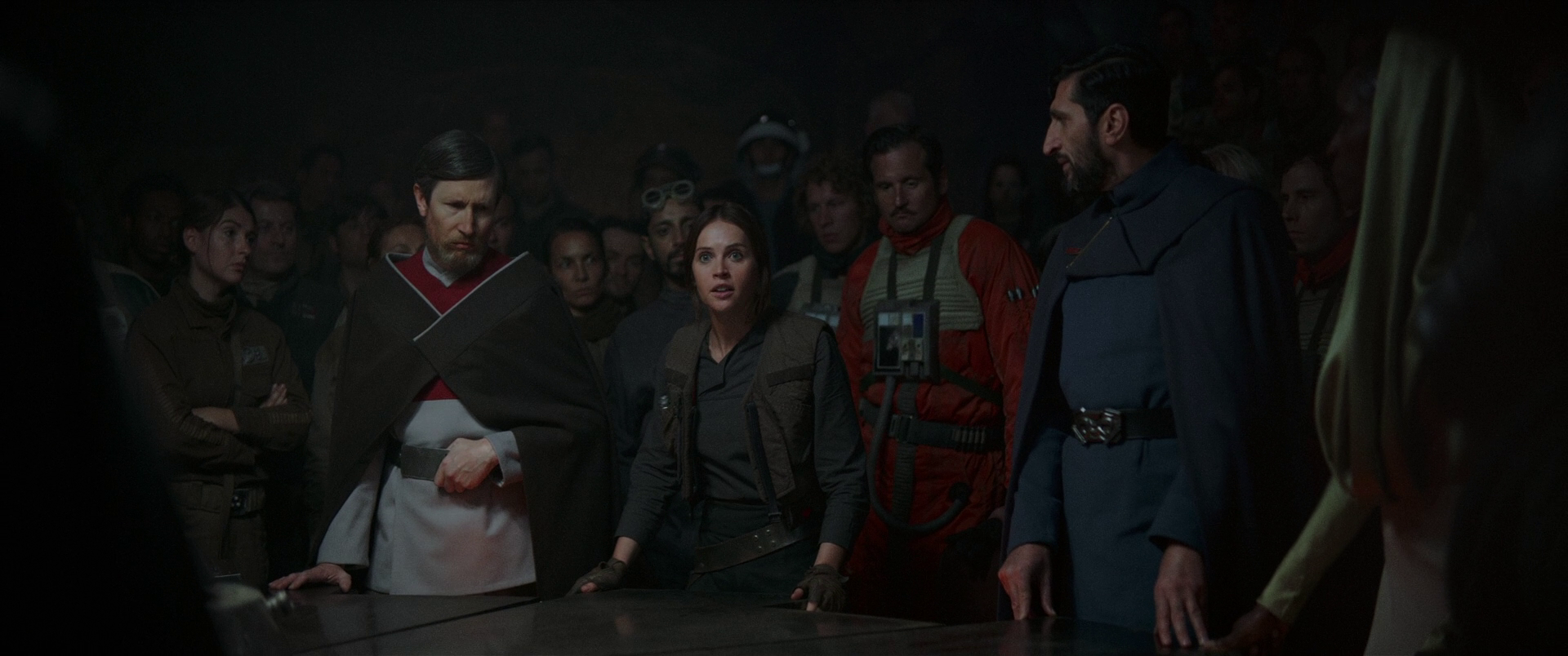 Jyn attempts to convince the Alliance High Command of her father's efforts to sabotage the Death Star.