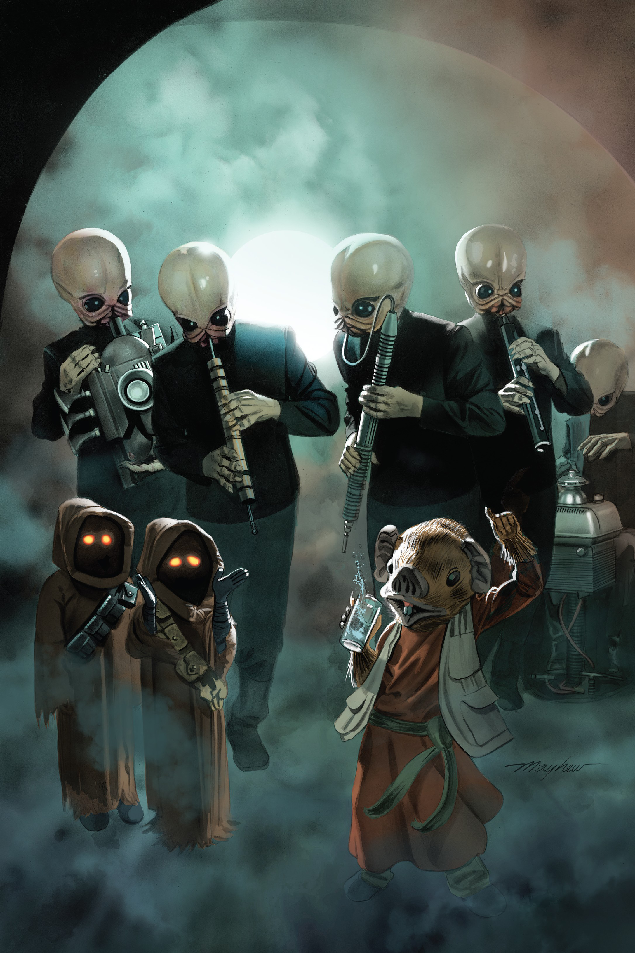 Figrin D'an and the Modal Nodes performing at Chalmun's Cantina