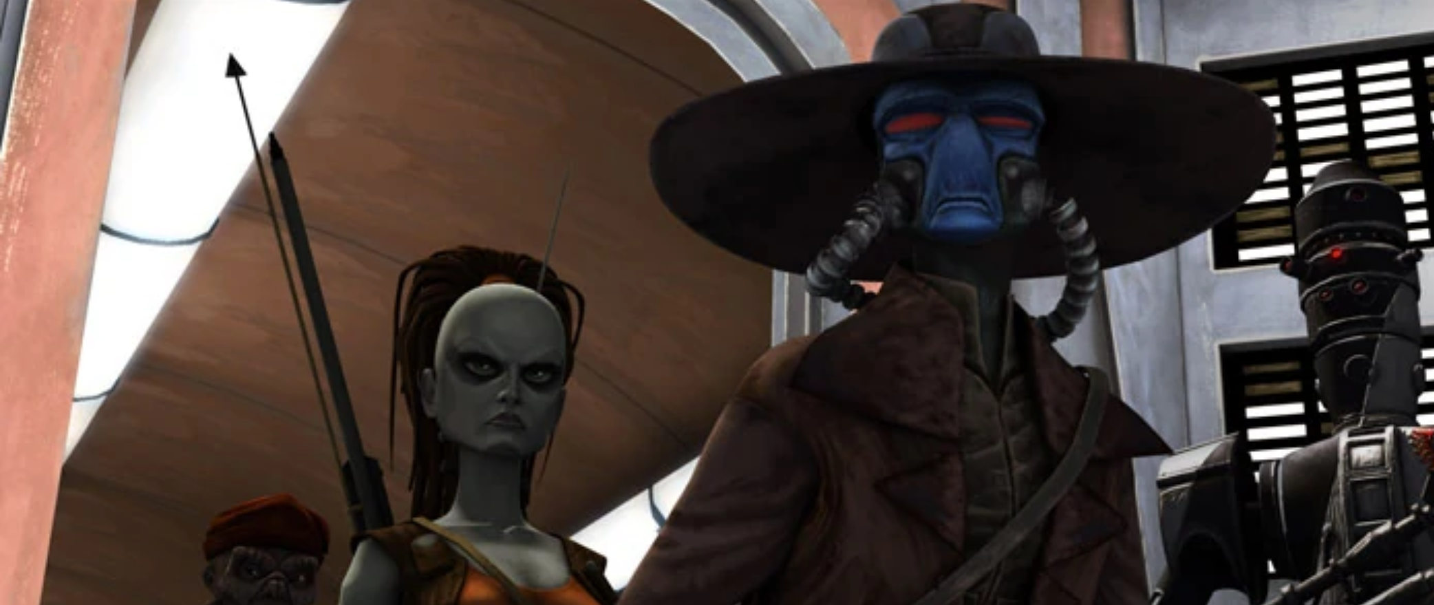 Cad Bane with Aurra Sing and the IG-86 sentinel droid.