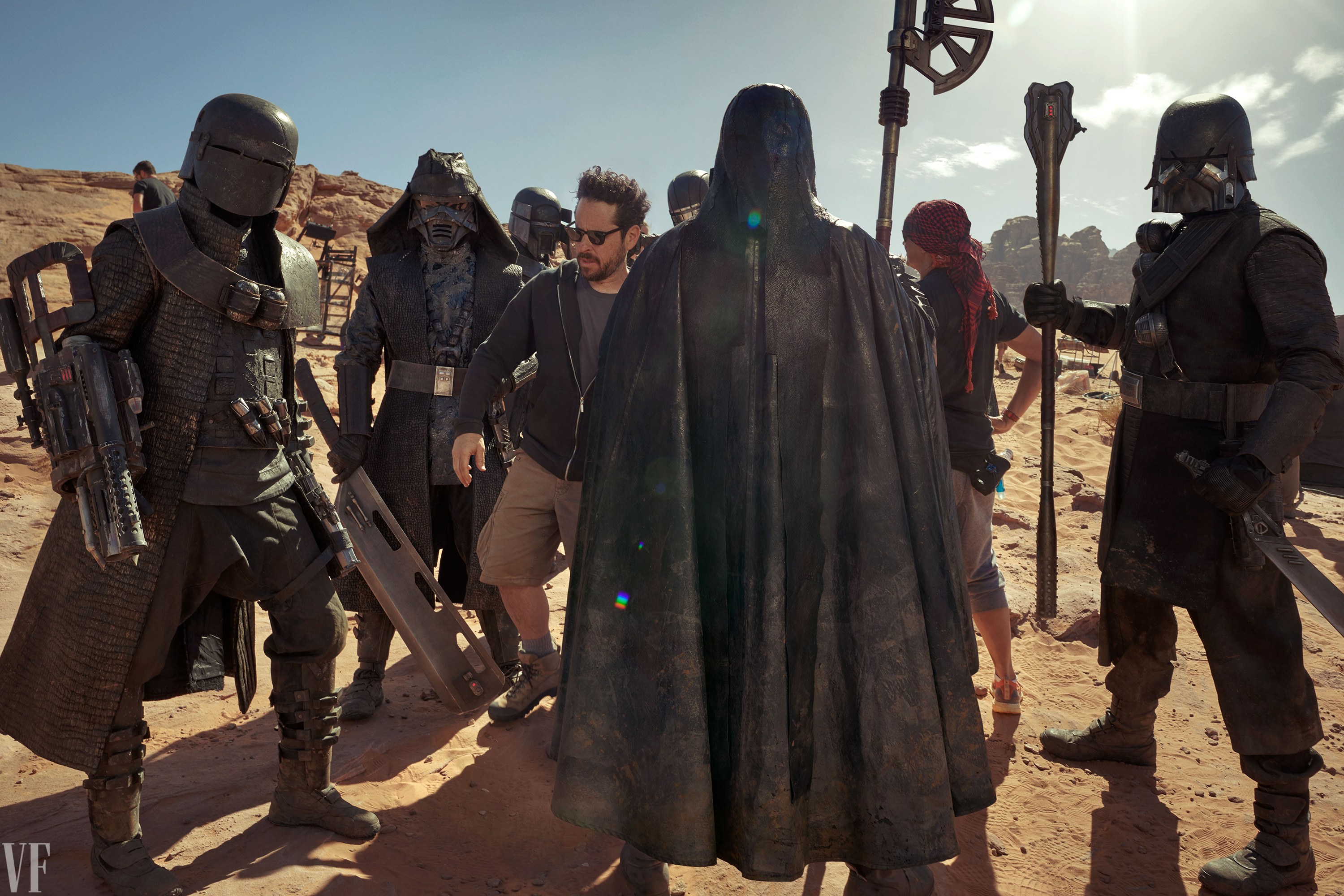 Behind the scenes image of the Knights of Ren in The Rise of Skywalker