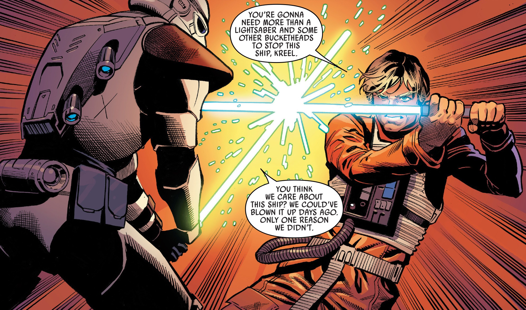 Armed with a lightsaber, Sergeant Kreel fought against the Jedi apprentice Luke Skywalker.